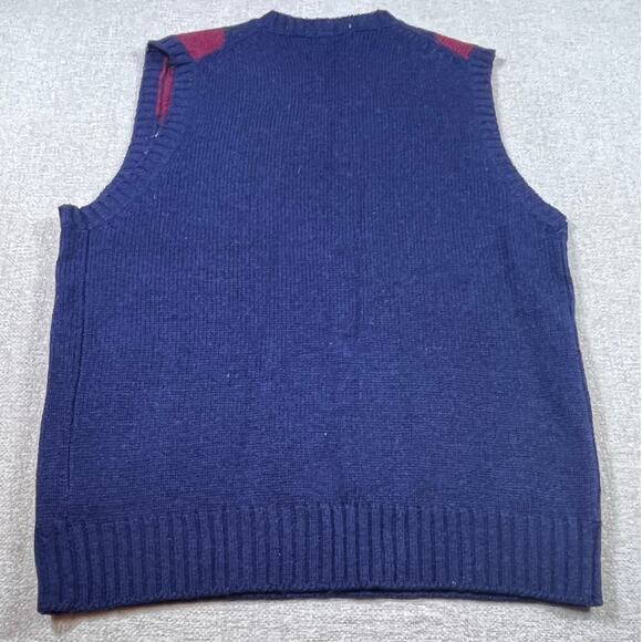 Brent Mens Size L Blue Yellow 100% Shetland Wool Argyle Knit Sweater Vest Preppy - Picture 2 of 5